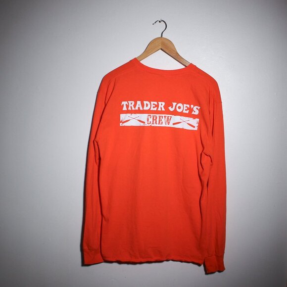 Trader Joe's Crew Shirt Mens Orange Employee Long Sleeve Tee - Picture 1 of 5